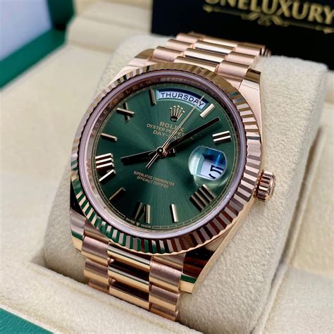 rolex day date rose green|rolex day date 40 green dial.